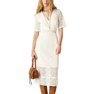 ba&sh Off White Lace Midi Dress